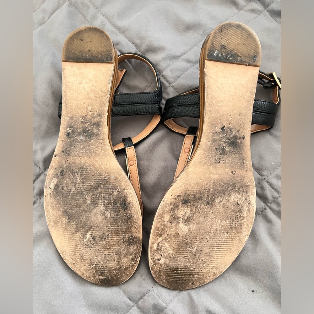 Calvin Klein Black and Tan Minimalist Sandals - Picture 2 of 2